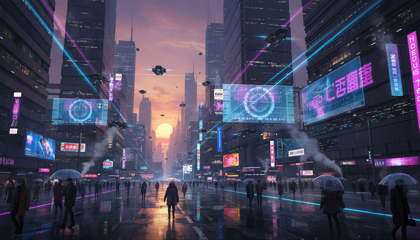 Futuristic cyberpunk city scene